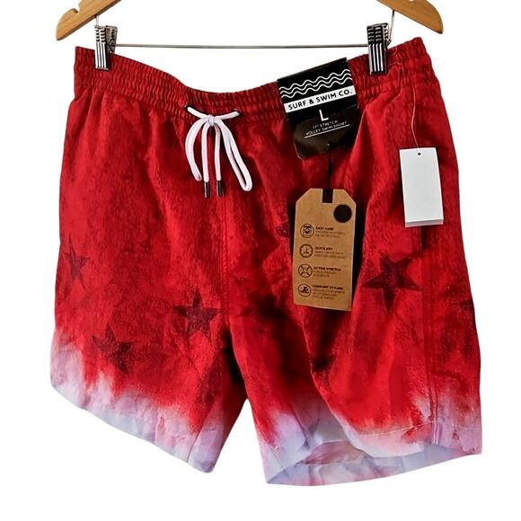 Surf & Swim Co. Men’s Red Star Print Swim Trunks – Size Large - Picture 4 of 6